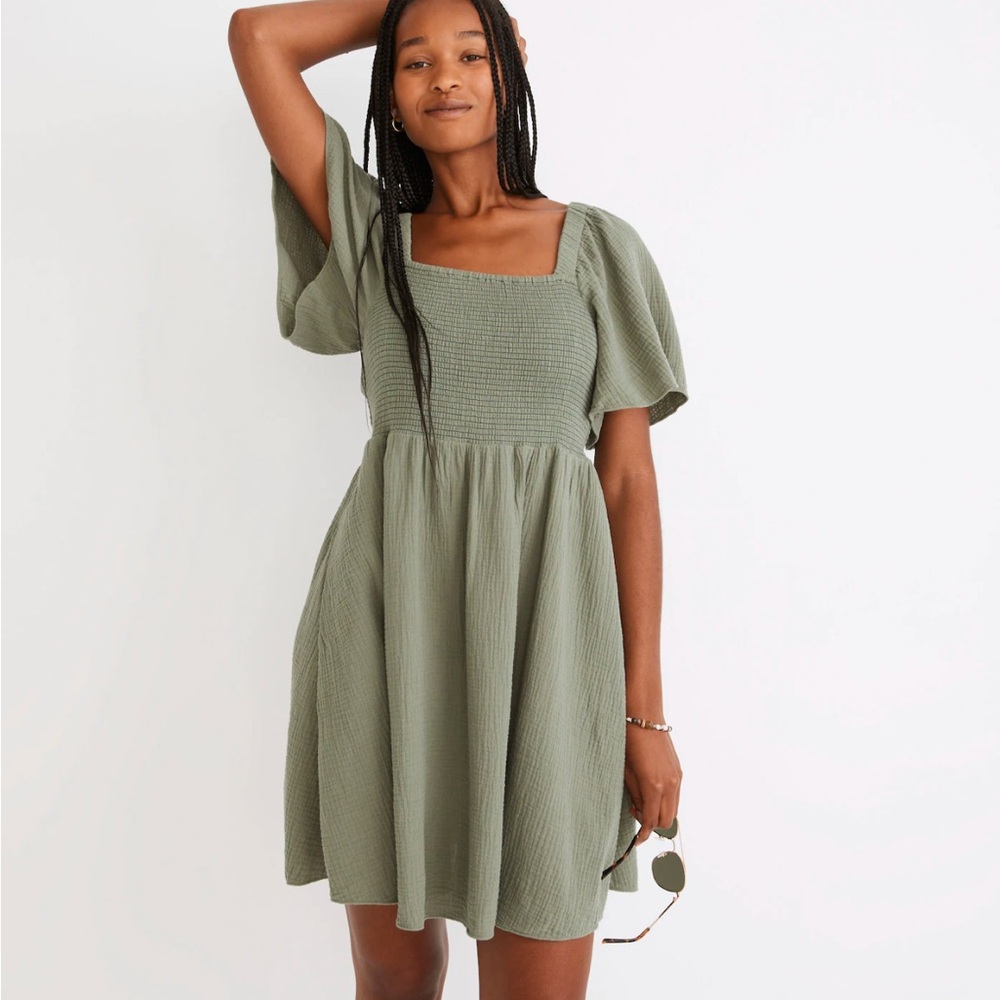 NWT-MADEWELL-Lightspun Lucie Smocked Tie-Back Mini XS
Dress